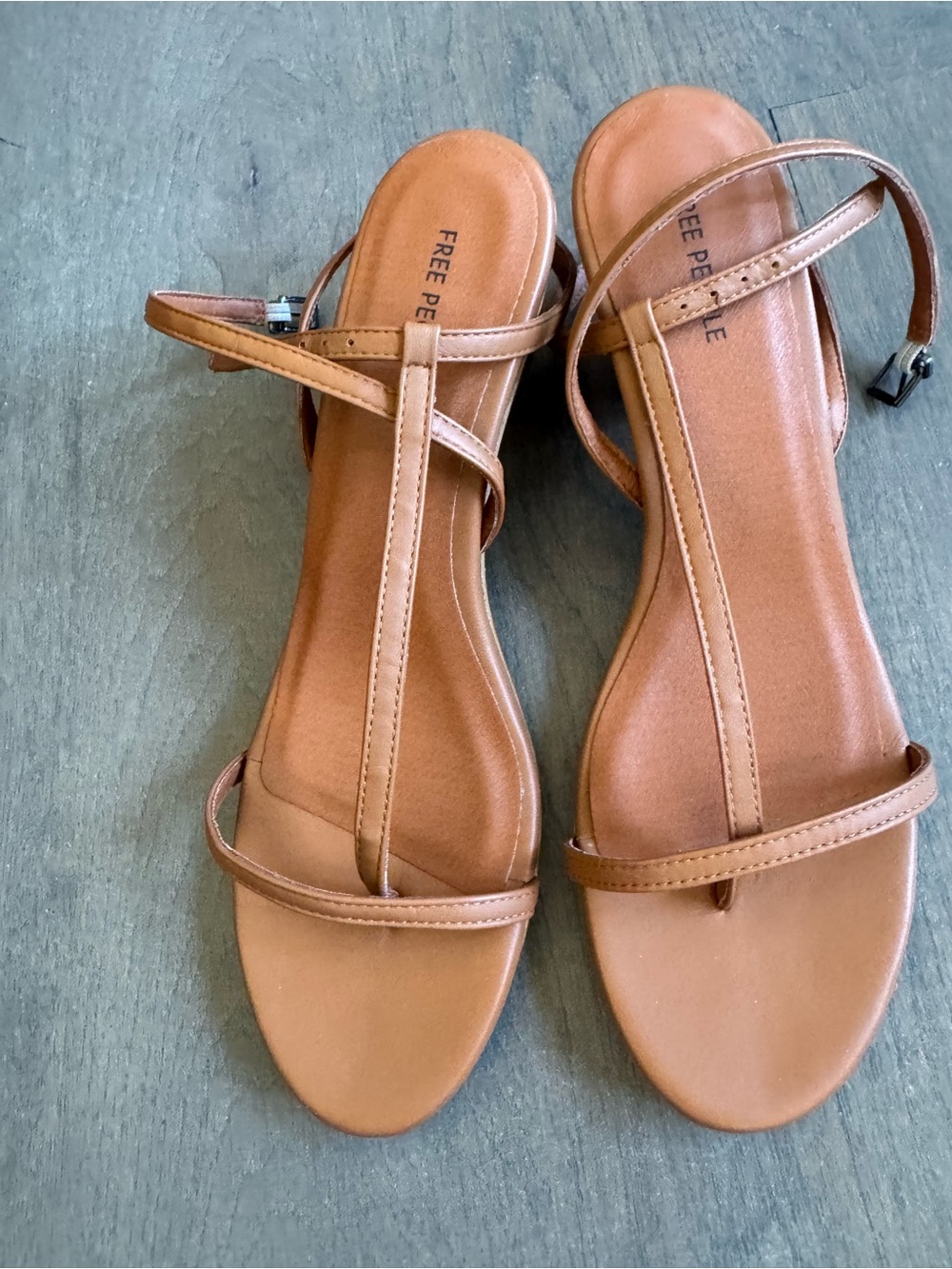 Free People La La Land Tan Ankle Strap Block Heel Sandals - Picture 2 of 6
